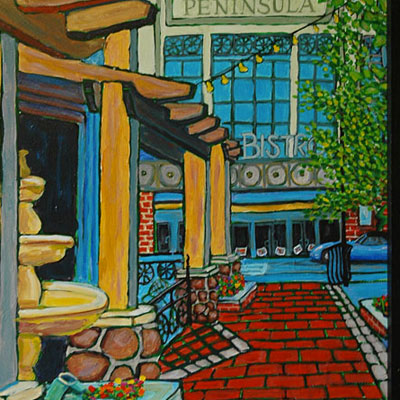 Bistro at Peninsula Town Center (2013) 24 x 36 inches, an example of Impressionzm