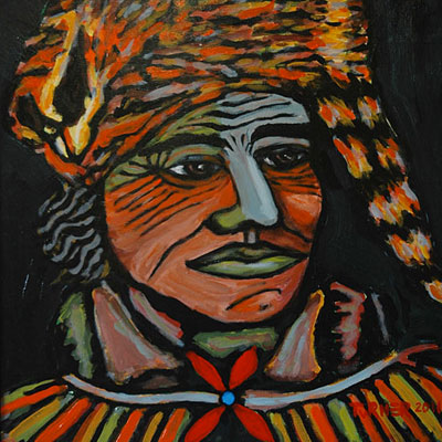Backwoods Aboriginal (2011) 24 x 24 inches, an example of Hoi Polloi Xpressionizm