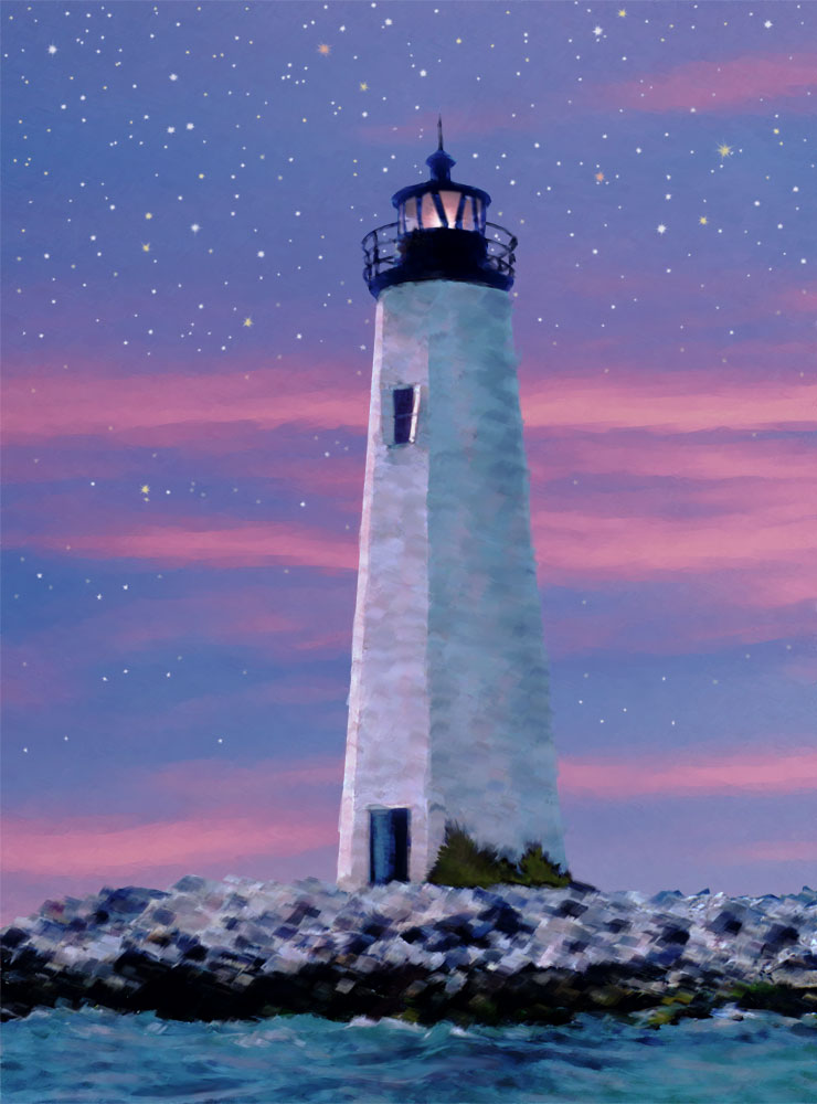 New Point Lighthouse Sunset, Digital Art Painting by Scot Turner
