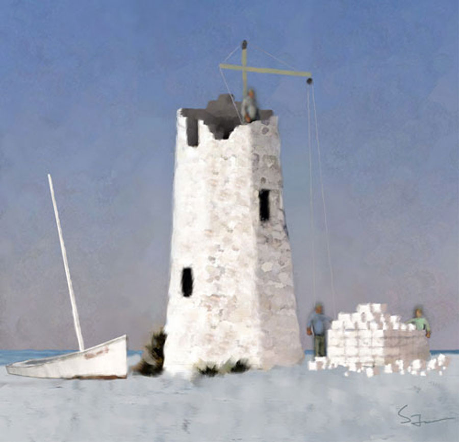 Building New Port Light, Digital Art Painting by Scot Turner