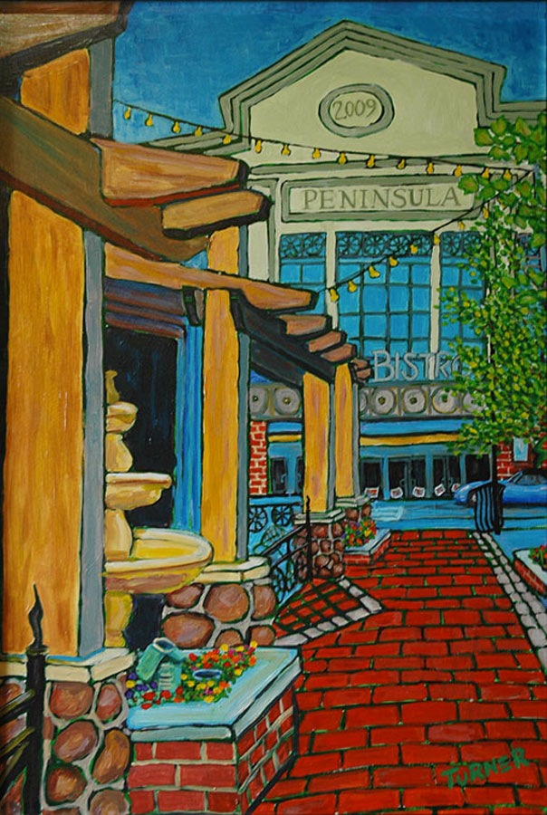 Bistro at Peninsula Town Center Painting by Scot Turner
