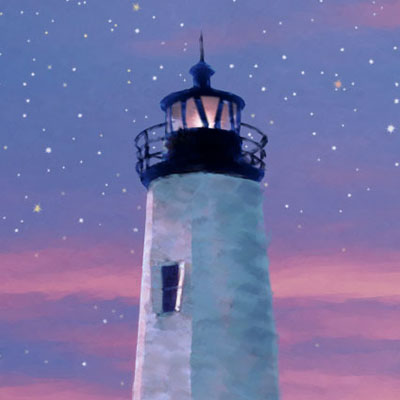 New Point Lighthouse Sunset (2002) 24 x 36 inches, an example of Digital Art