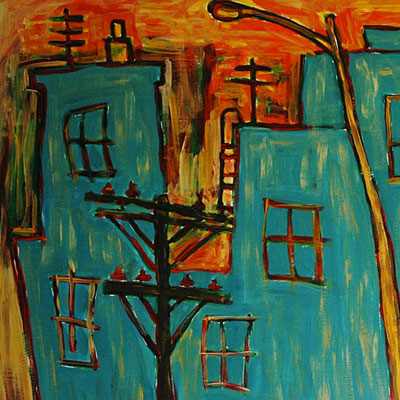ShakeDown (2014) 48 x 36 inches, an example of Sunset Moon Xpressionizm